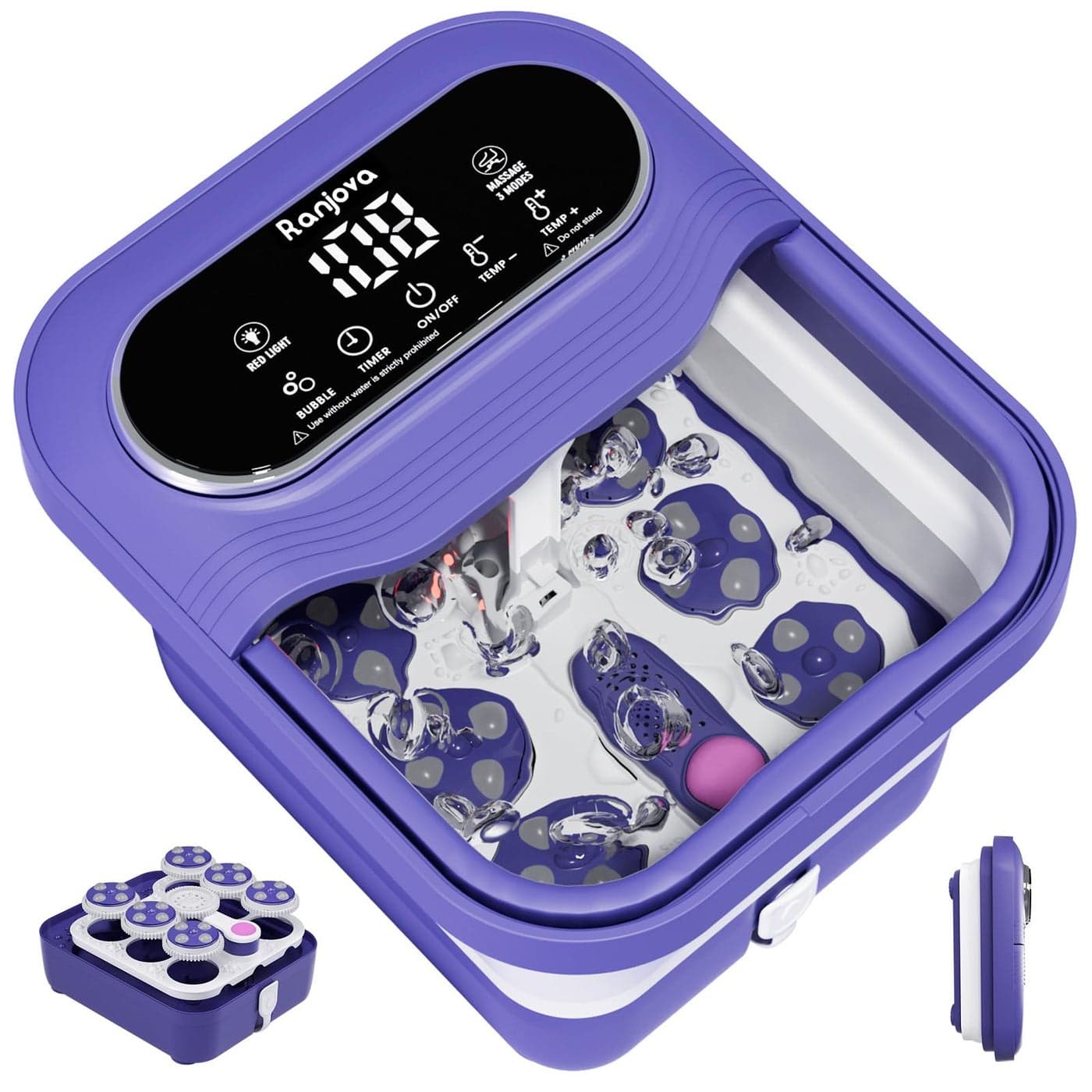 Ranjova Foot Spa Electric Rotary Massage Collapsible Foot Bath with Heat BubbleTemp Control and 24 Motorized Shiatsu Massage Balls Pedicure Foot Spa for Feet Relaxation Blue