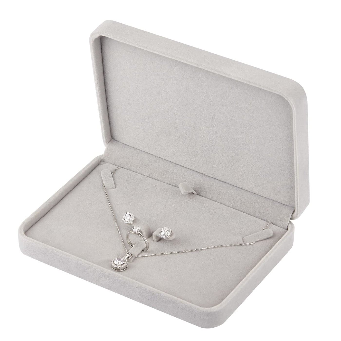 LETURE Large Velvet Jewelry Set Box Big Necklace and Ring Earring Pendant Gift Box Pearl NecklaceChunky Necklace Jewelry Storage Case Grey