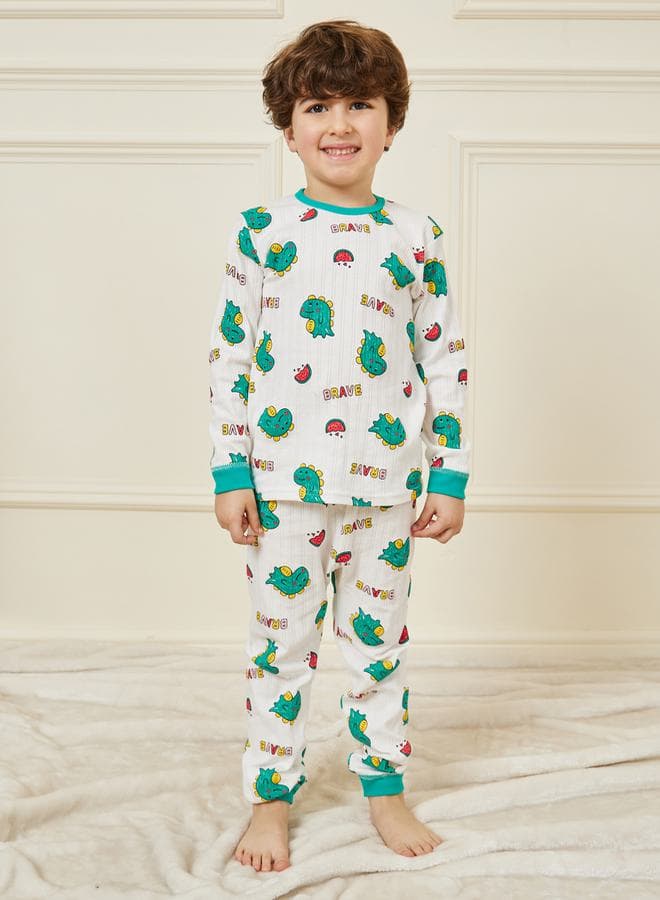 Textured Graphic Print T-Shirt & Pyjama Set