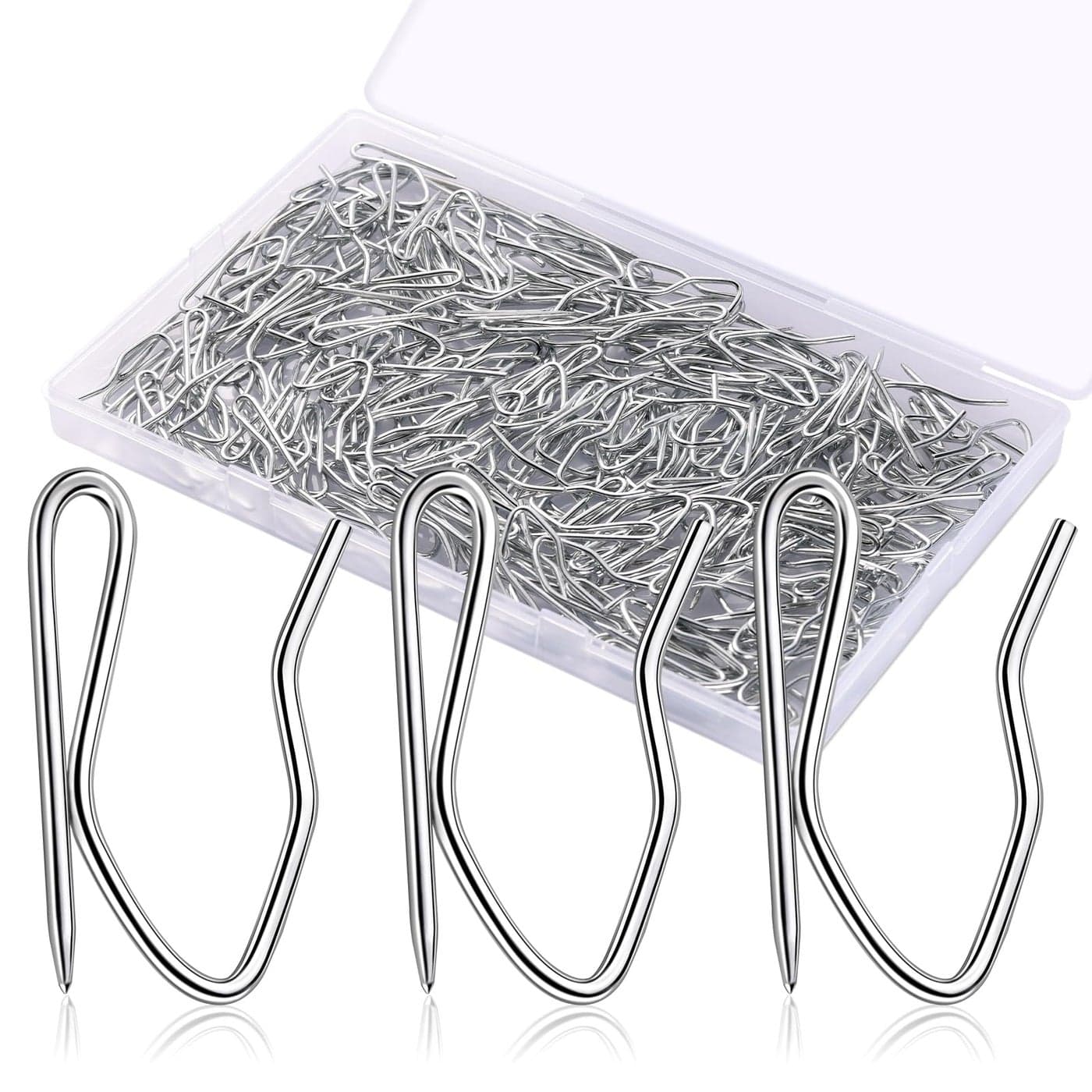 Metal Curtain Hooks 200pcs Drapery Pins Stainless Steel Pinon Hooks for Window Shower Door Curtain Silver White