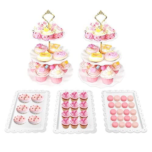 Cake Stand Set-5 Pcs Cupcake Stand Set-Dessert Table Display With 2xlarge 3-Tier + 3x Appetizer Trays Perfect For Wedding Baby Shower Home Birthday Tea Party Decoration(Wave)