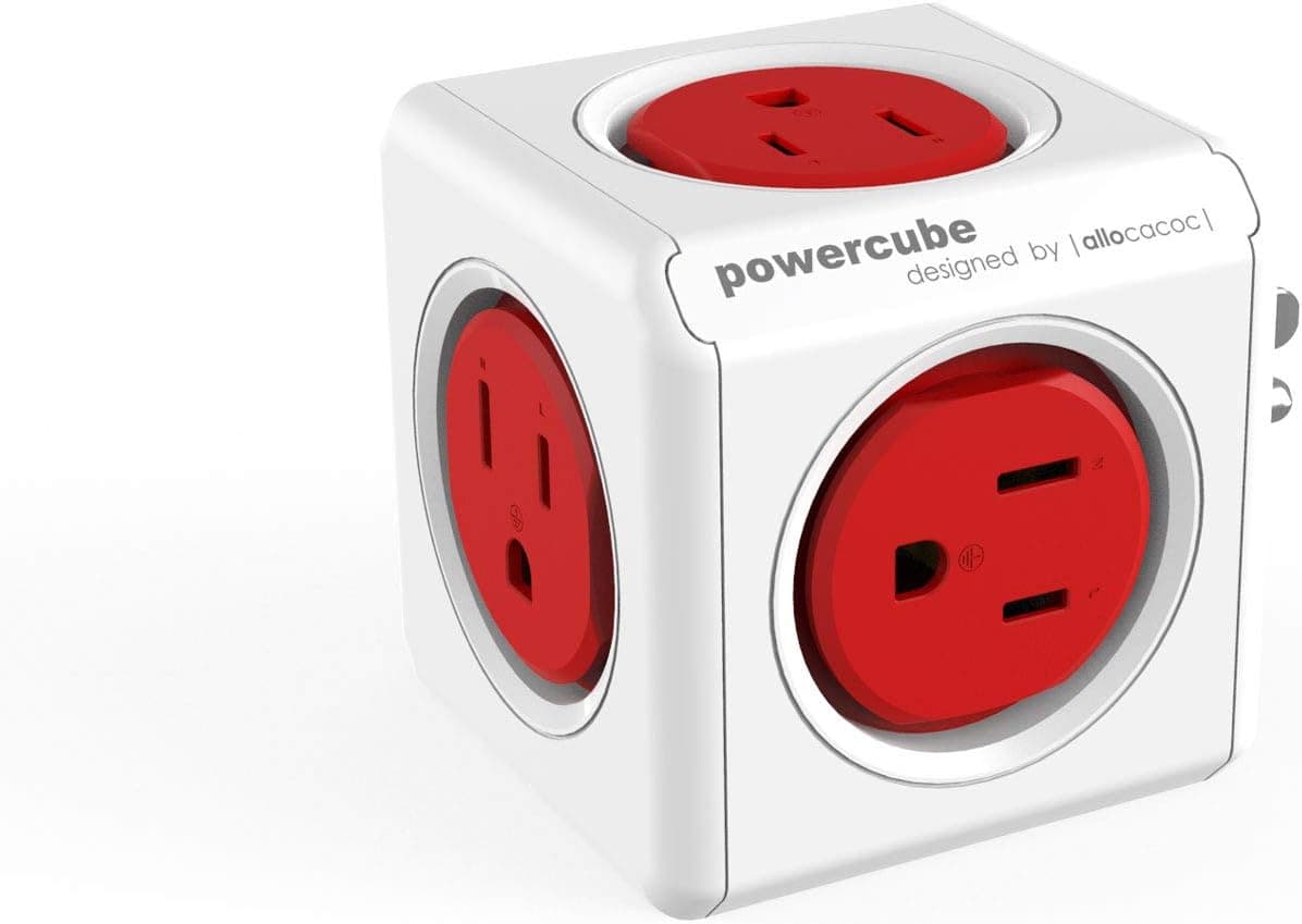 Allocacoc PowerCube Original 5 Outlets Wall Plug Power Charger Surge Protection Compact for Travel Home and Office Space Saving 1875W 15A 125V ETL Certified
