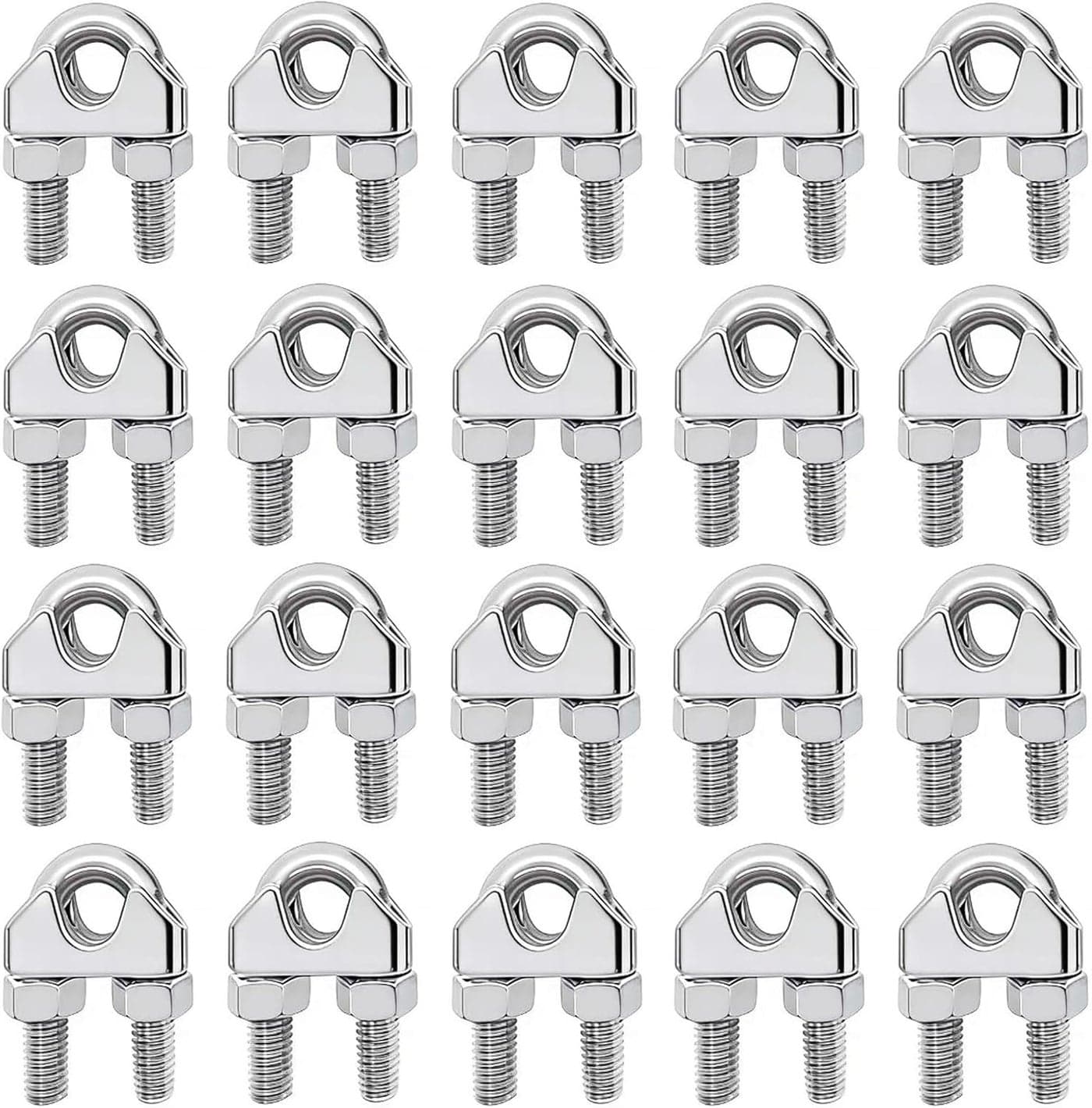 Luckkyme M8 Wire Rope Clamp 304 Stainless Steel 5/16" Wire Rope Cable Clip Clamp (20 Pack)