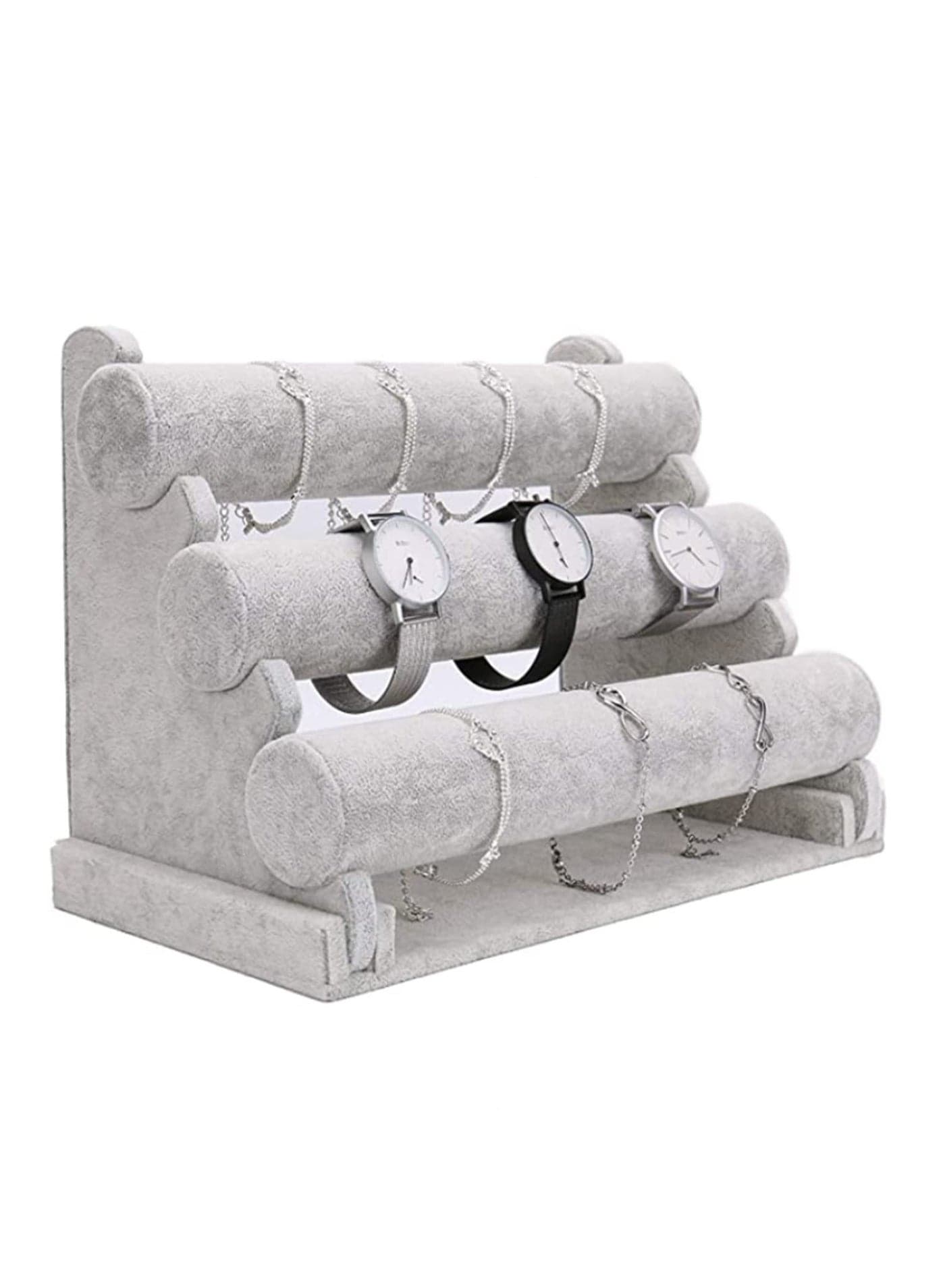 Multi-Tiers 3 Tier Velvet Jewelry Stand Bracelet Necklace Watch Holder Display Rack Stand Earring Necklace Organizer Stand Grey for Women Girls