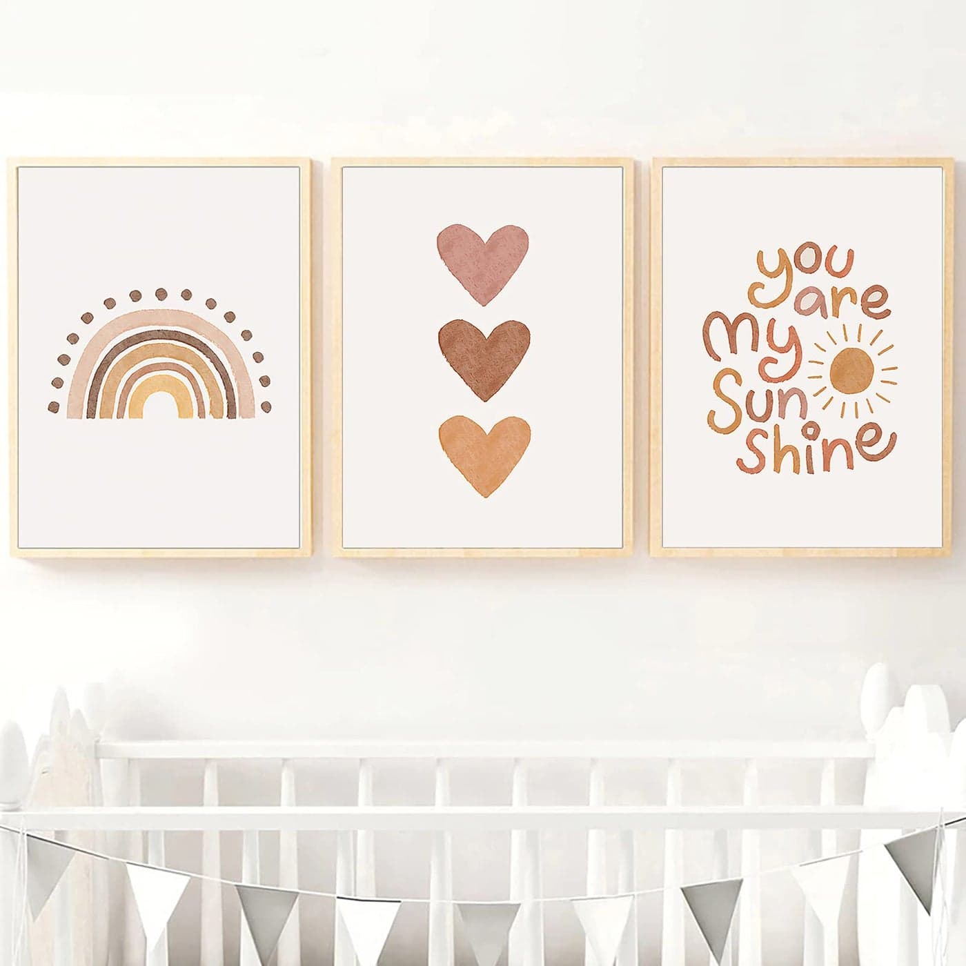 PUYIQARE You Are My Sunshine Canvas Wall Art Heart Rainbow Nursery Art Print Boho Wall Art Prints for Girls Room Decor Boho Sunshine Nursery Decor for Baby Kids Room Decor Unframed