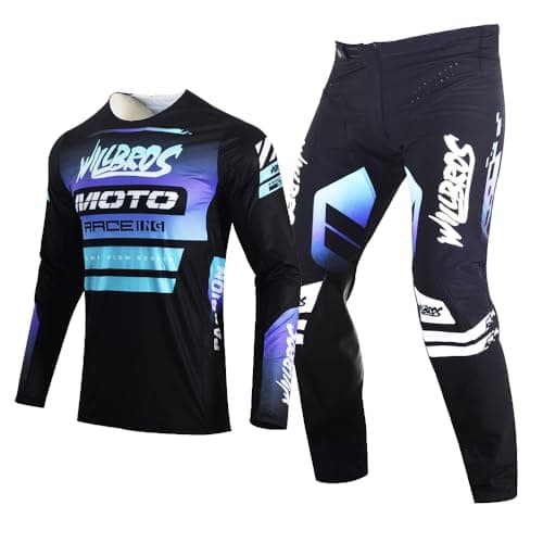 Willbros Motocross Jersey Pants Combo for Dirt Bike Racing MX Enduro Gear Set Motorcycle Offroad Protective Racewear Adult Black Purple Jersey XXL Pants 38