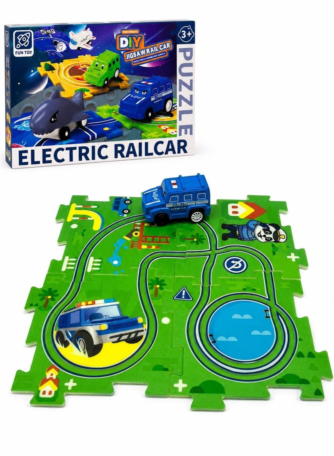 DIY Rail Car, DIY Jigsaw Rail Car Toy Set with Electric Vehicles and Puzzle Tracks - 72 Pieces Educational Building Track Game for Kids and Toddlers