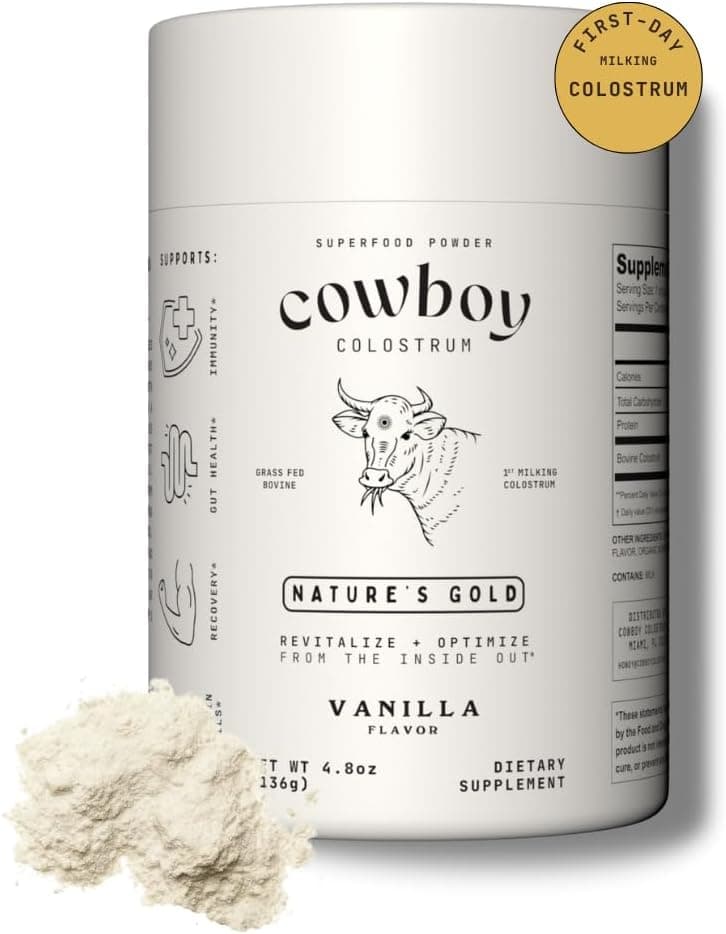 Powder Bovine Colostrum Powder for Women Men First Day Milking Whole Colostrum Grass Fed Colostrum Supplement for Gut Health Immunity Skin Hair Vanilla 40 Servings