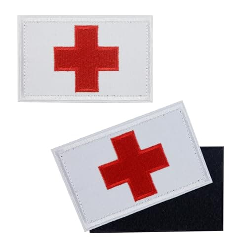 Demearly 2 PCS First Aid Kit Patch Medic Red Cross Patch Tactical Medical Patches for Packs Military Bags Backpacks Clothings Jackets Hats Pet Harness Embroidered 3x2 in White