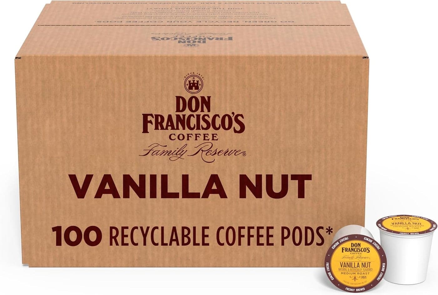 Don Francisco's Vanilla Nut Medium Roast Coffee Pods - 100 Recyclable Single-Serve K Cups for Keurig Makers
