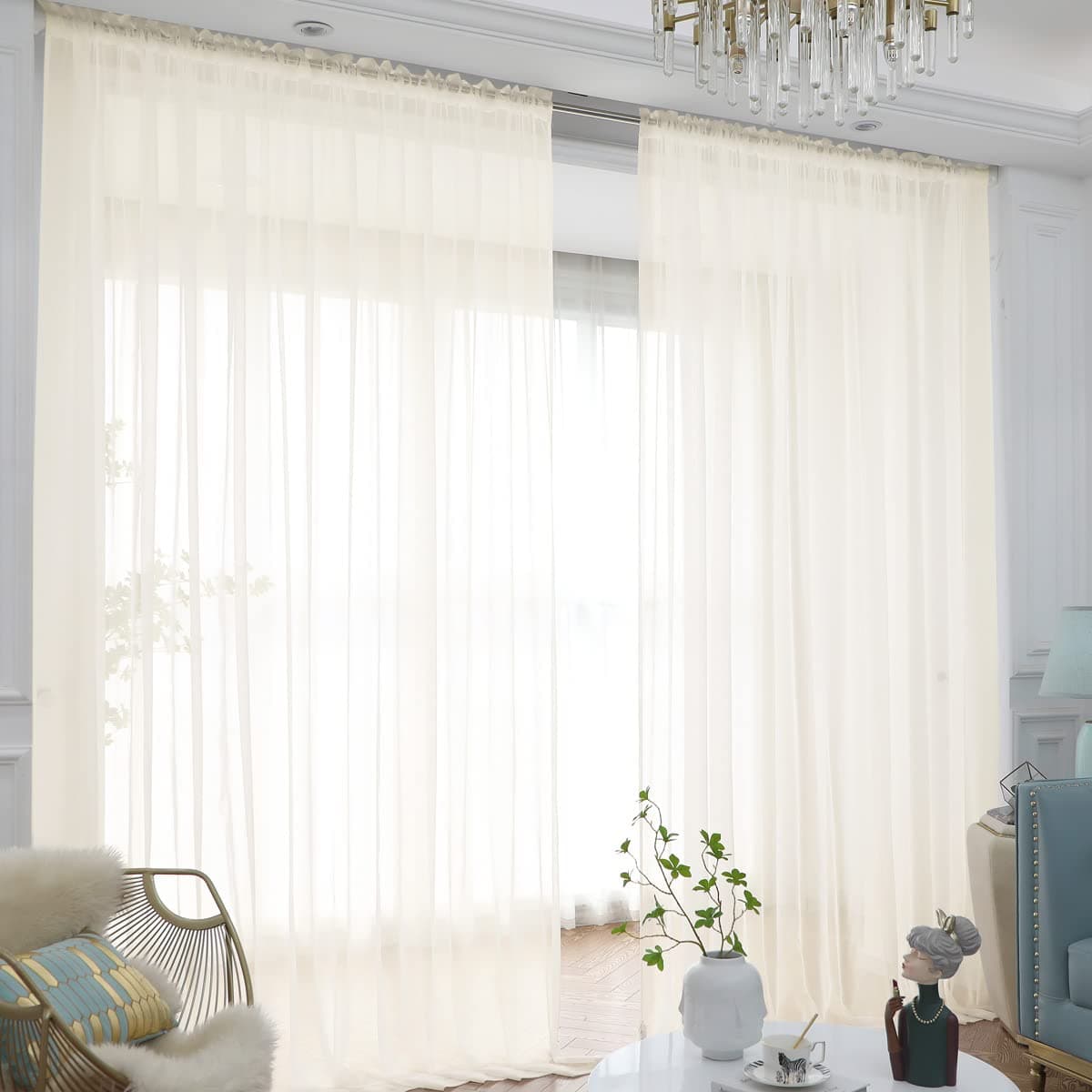 Window Beige Sheer Curtains 72 Inches Long 2 Panels Sheer Curtain Basic Rod Pocket Panel for Bedroom Children Living Room Yard Kitchen Beige 52 W x 72 L 2 pcs