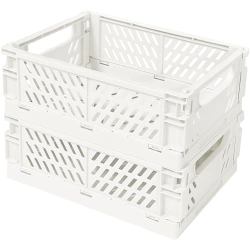 Small Pastel Plastic Storage Bins 2Pcs Foldable Pastel Crates Plastic Basket Colorful Storage Containers Baskets for Classroom Kitchen Office Bedroom Desktop Home Decor White 98 x 65 x 38