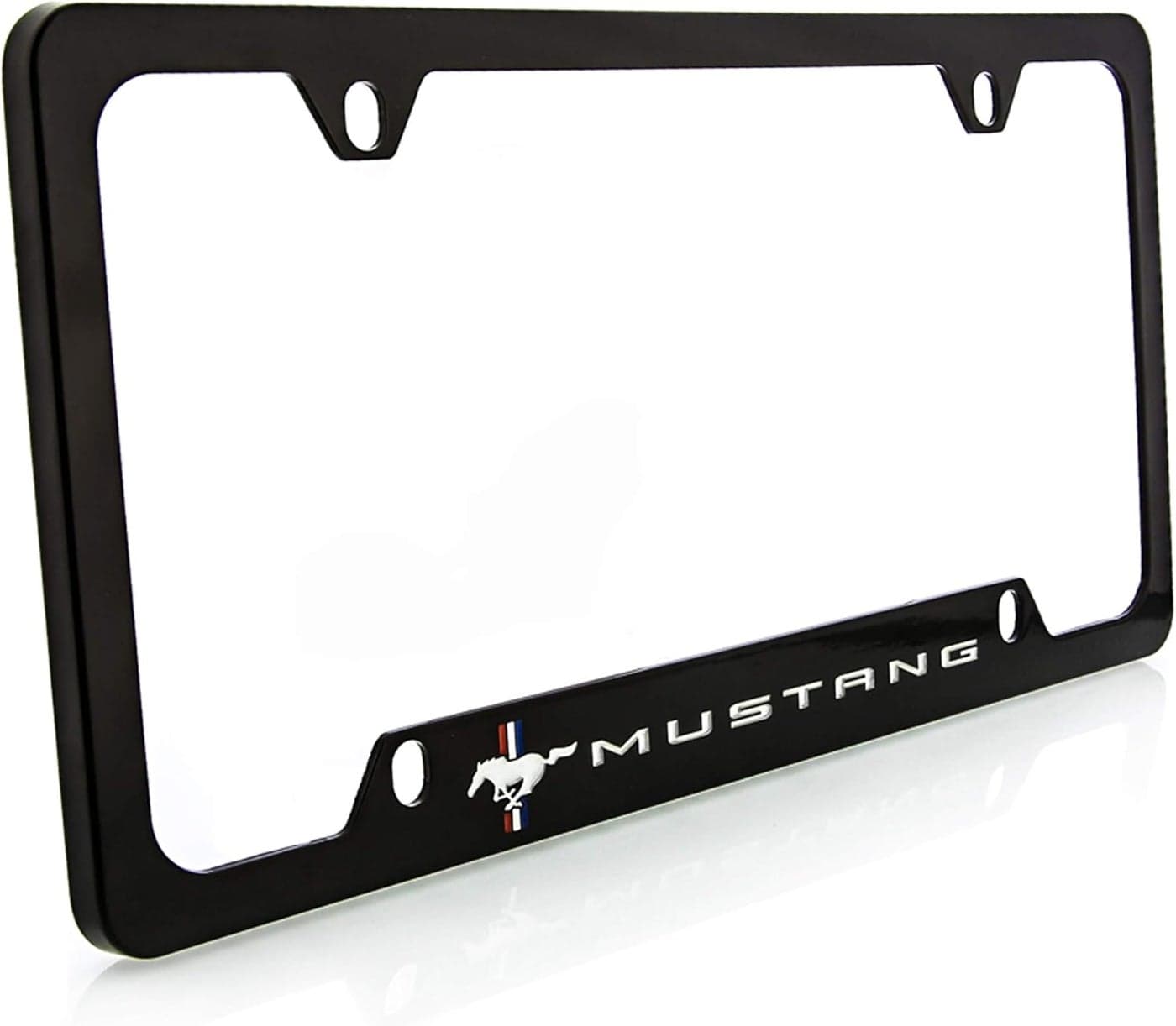 Ford Mustang Pony Black Coated Metal License Plate Frame Holder