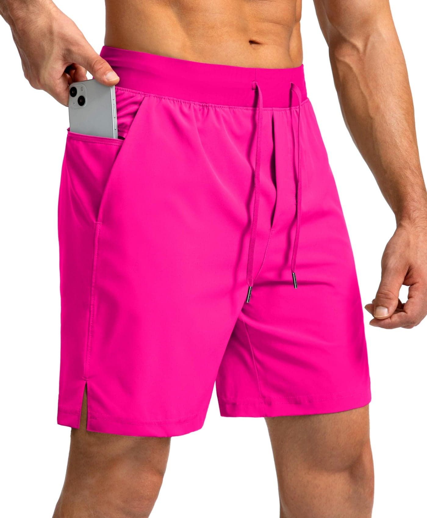 Men's Running Shorts with Zipper Pockets 7 Inch Lightweight Quick Dry Gym Athletic Workout Shorts for Men (Hot Pink, M)