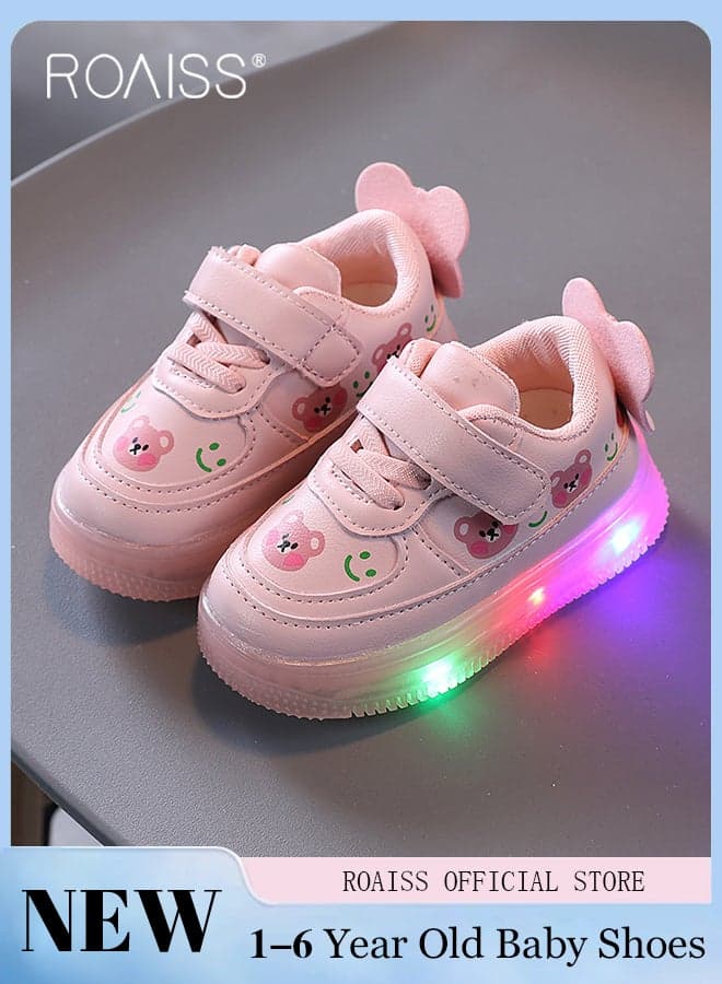 Children's Light-Up Leather Shoes, Girl's Shoes with Lights, Sports Shoes for Toddlers Aged 1-3 Years Old, Pink