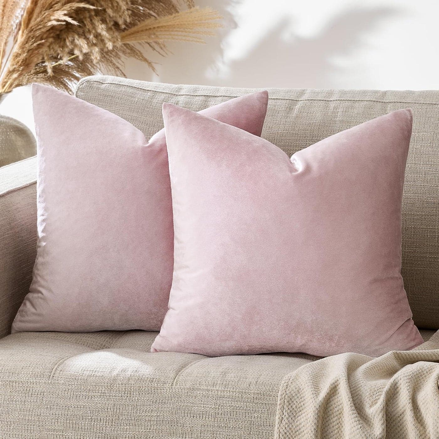 GIGIZAZA Decorative Throw Pillow Covers 16x16Set of 2 Sweet Lilac Square Couch Pillow CoversVelvet Sofa Boho Cushion Pillows