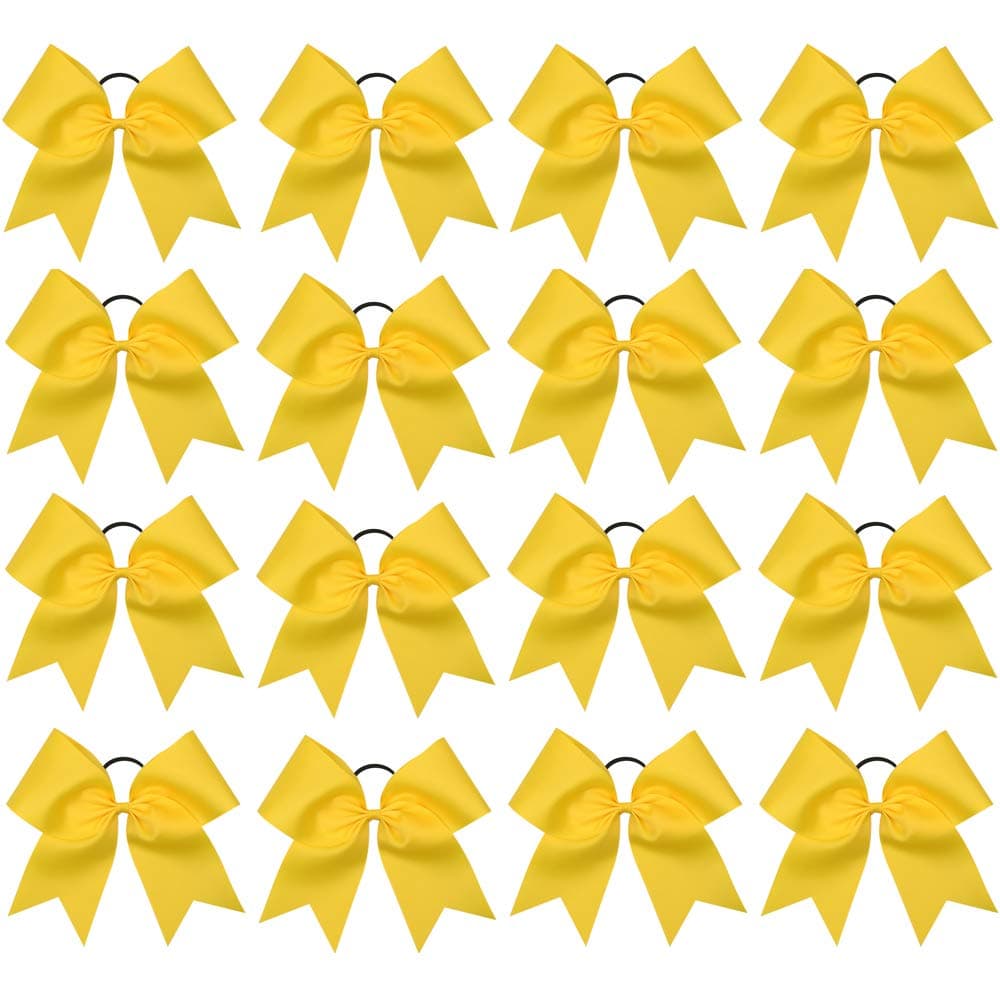 16PCS 8 Large Cheer Hair Bows Ponytail Holder Elastic Band Handmade for Cheerleading Teen Girls College Sports Yellow 16 Count Pack of 1