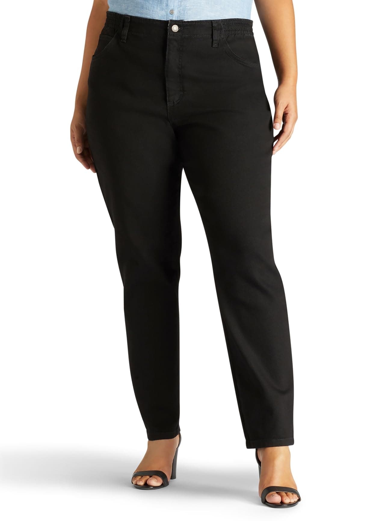 Lee womens Plus Size Relaxed Fit Side Elastic Tapered Leg Jean ????, Black Stretch, 24 Plus