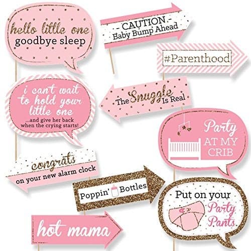 Funny Pink and Gold - Hello Little One - Girl Baby Shower Photo Booth Props Kit - 10 Piece