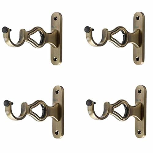 Ferio Zinc Curtin Brackets/Holders for Door and Window 1 Inch Rod Size Brass Antique Set of 2 (Pack of 4) for Curtain Accessories