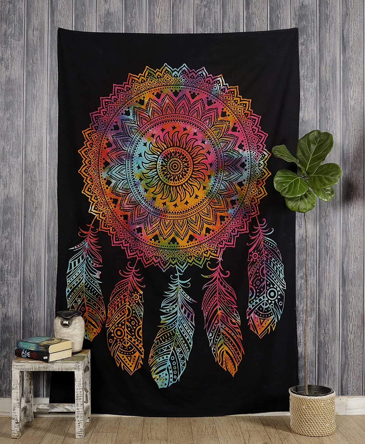 Raj Handicrafts Dream Catcher Mandala Psychedelic Hippie Boho Bohemian Printed Wall Hanging Cotton Room Lounge Window Decoration Poster (Multi Color 1)