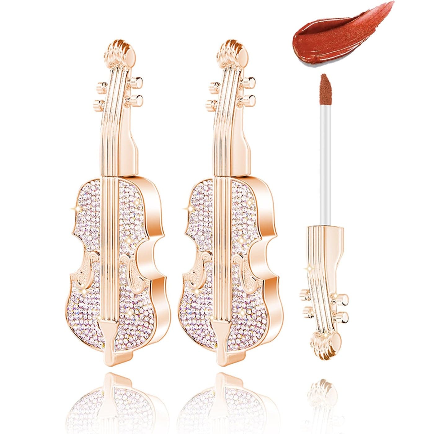 Domality 2Pcs Creamy Burnt Red Lipstick Set with Violin Package Long Lasting Waterproof Velvet Retro Red Lip Gloss Nice Package for Women Girls