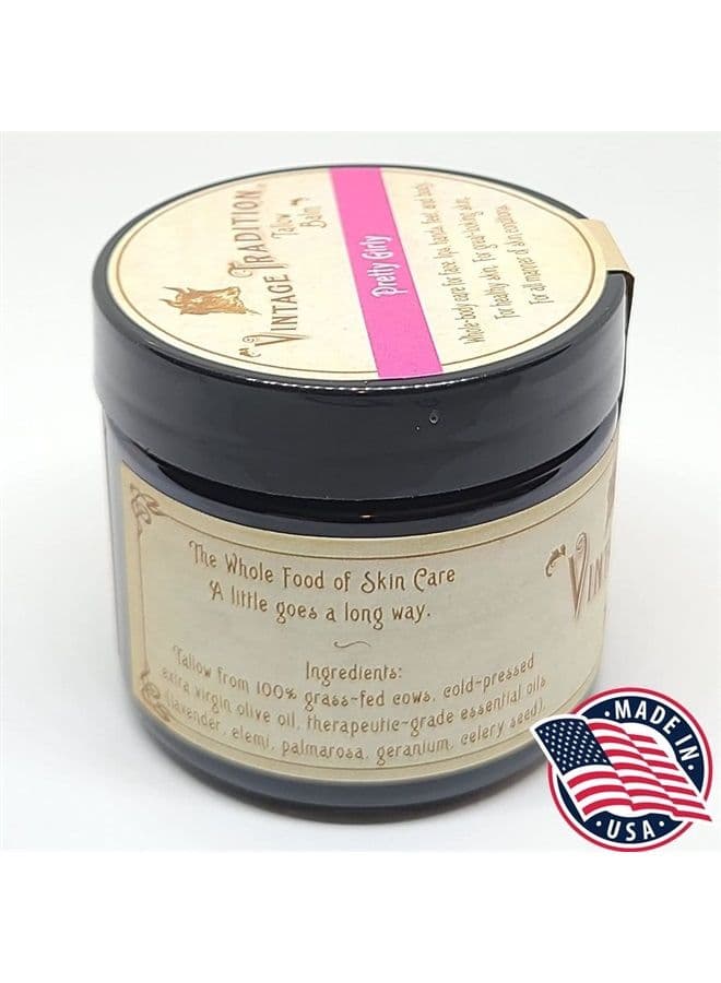 Beef Tallow All Purpose Balm – Healing, Hydrating Floral Skin Care Salve Replaces Body Lotion, Hand Cream, More – Essential Oil, Olive Oil, and Grass-Fed Tallow by Vintage Tradition, 2 fl. oz.
