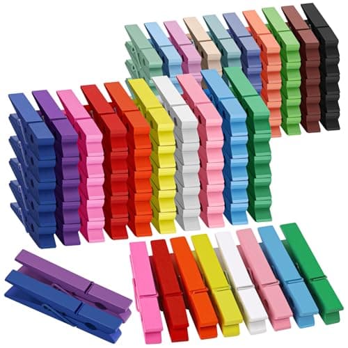 100Pcs Colored Clothes Pins Wooden, Clothespins for Crafts Cheer Pins Classroom Teaching Color, 2.9 inch, 20 Colors