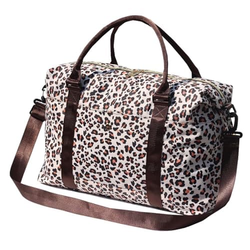 ESVAN Travel Tote Duffel Gym Bag,Weekender Overnight Carry-on Tote Crossbody Bag with Wet Pocket and Trolley Sleeve Upgraded (A Leopard print)
