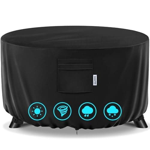 Varietyface 30 Round Fire Pit Cover HeavyDuty Waterproof Oxford Buckle Straps Air Vents Drawstring Windproof UVResistant for WorryFree YearRound Protection on Patio Fire Pits Tables