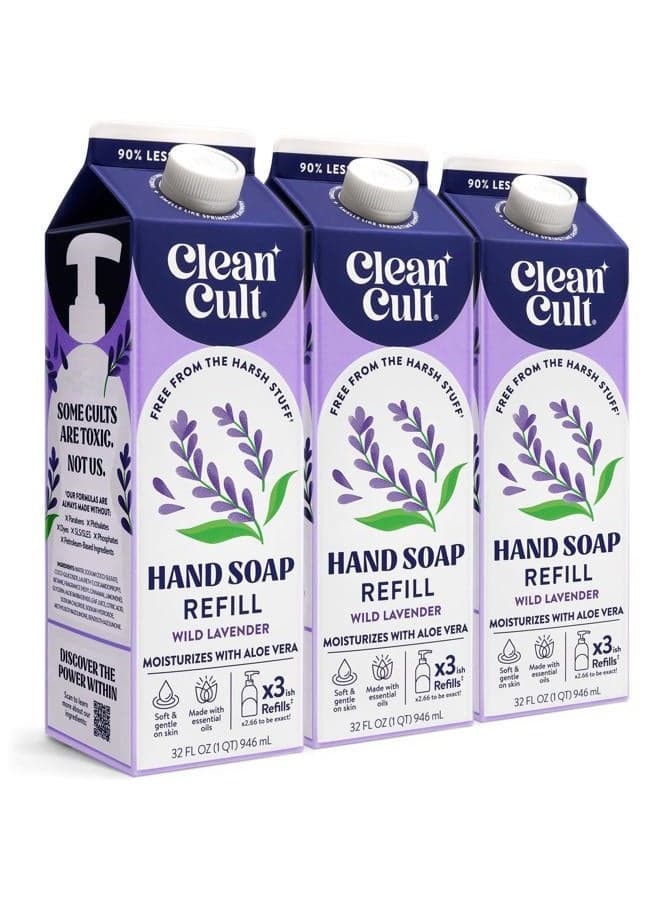 Liquid Hand Soap Refill, Lavender Scent, 32 oz, 3 Pack, Natural Ingredients, Cruelty Free, Moisturizing, Biodegradable, Eco Friendly