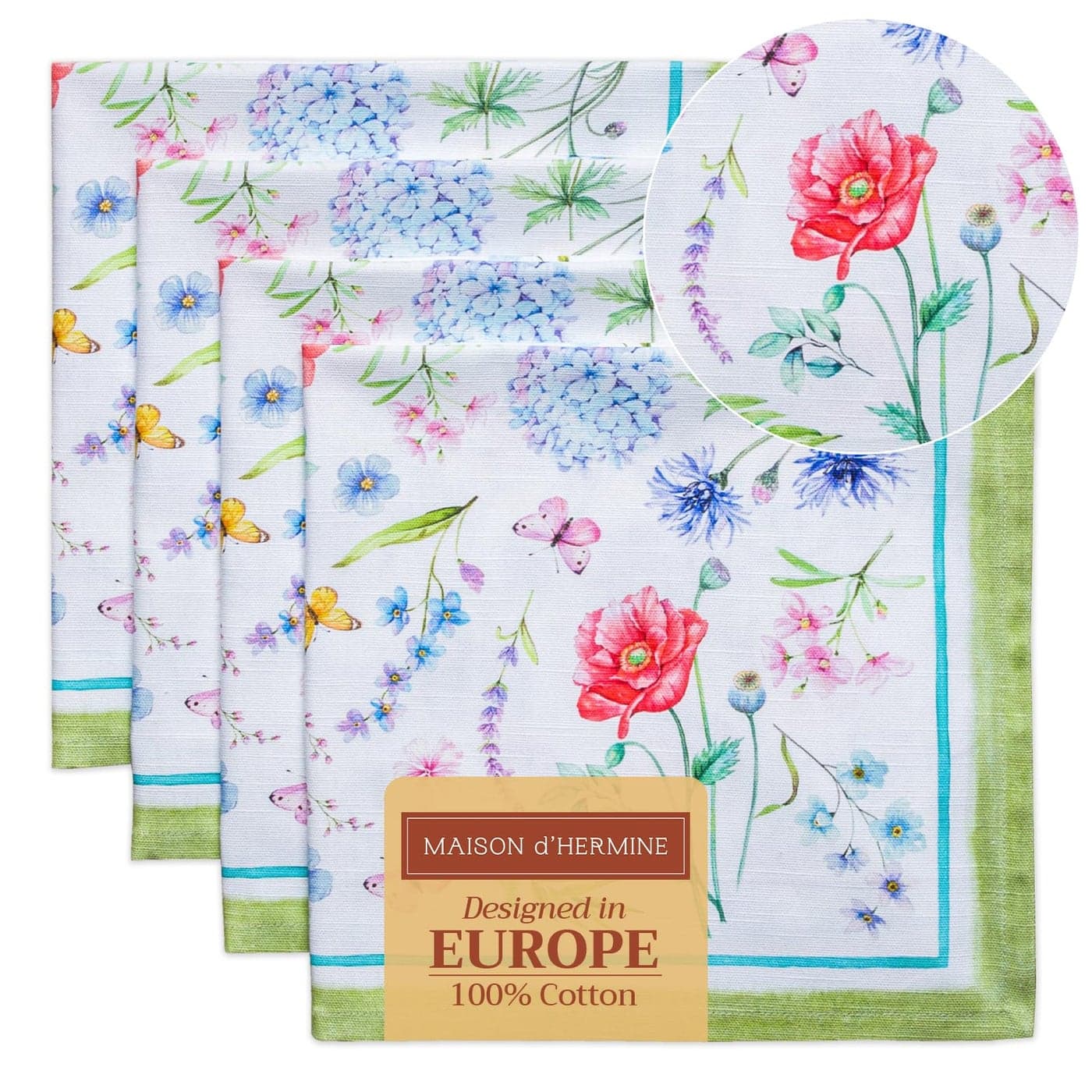 Maison d Hermine Cloth Napkins Set of 4 100 Cotton Everyday Reusable Square Napkins Cloth Washable Dinner Party Wedding Restaurant SpringSummer Just Floral 20 x 20