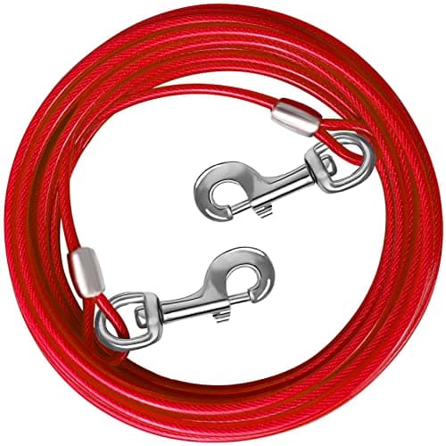 HaiYUAN Dog Tie Out Cable 10/15/20/25/30 FT Runner for Yard - Steel Wire Cable With Durable Superior Clips - Red Chain for Outside Lead - Large Dogs Up to 165 lbs