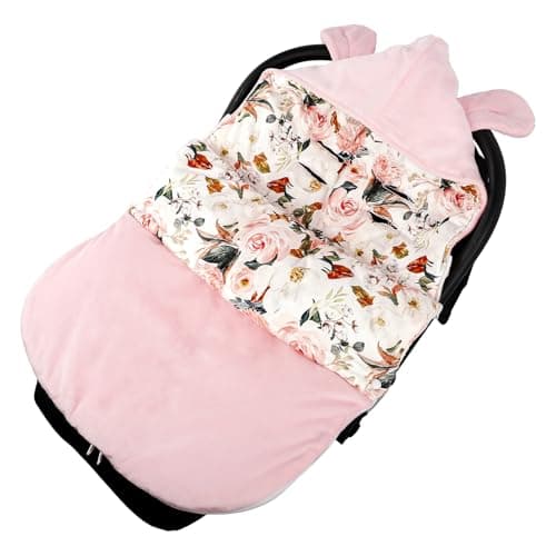 DILIMI Baby Car Seat Cover Winter, Warm & Cozy Baby Bunting Bag, Infant Carrier Cover for Girls and Boys, Pink Floral