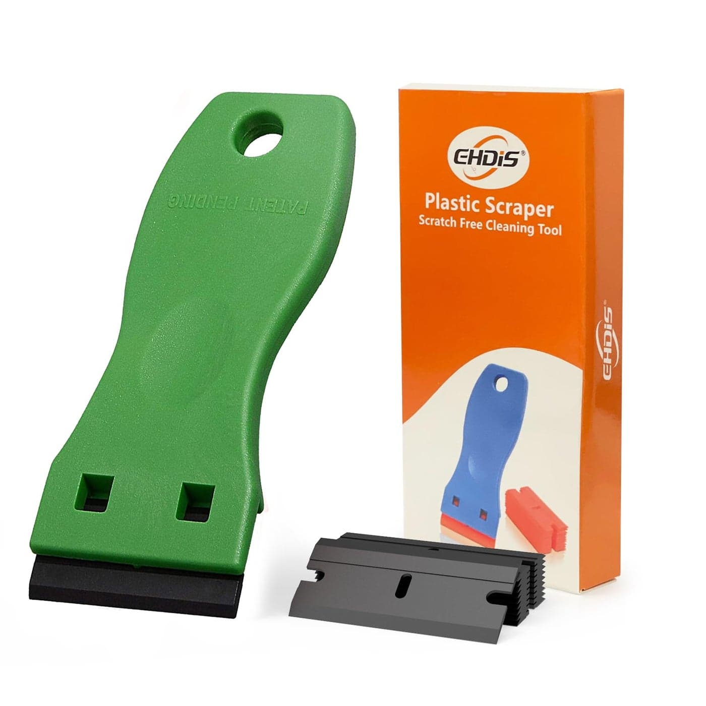 EHDIS 1.5" Plastic Razor Scraper with 10pcs Double Edged Plastic Blades for Removing Labels Stickers Decals on Glass Windows (Green)