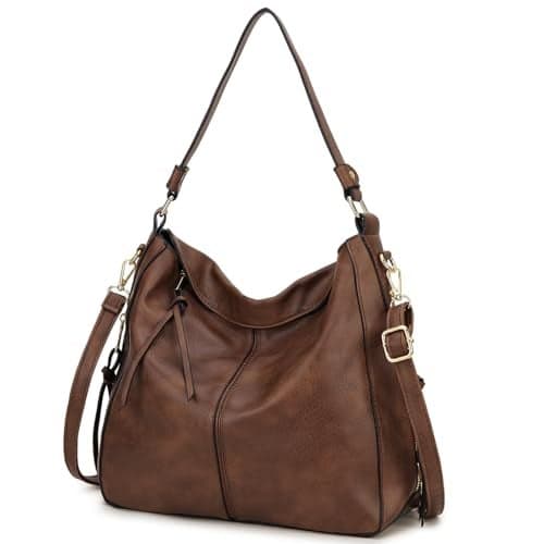 Hobo Bags for Women,VONXURY Faux Leather Tote Purse Ladies Handbag Large Shoulder Bags with Side Pockets for Work Travel,Brown