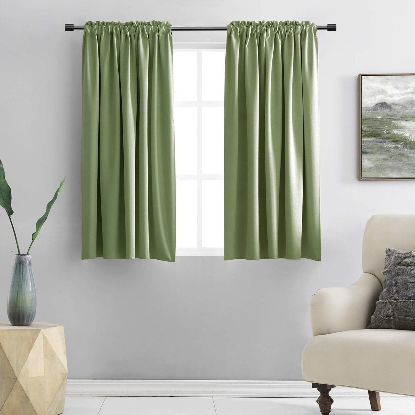 DONREN Sage Green Curtains for Bedroom Blackout Thermal Insulated Curtain Panels with Rod Pocket 42 by 45 Inch2 Panels