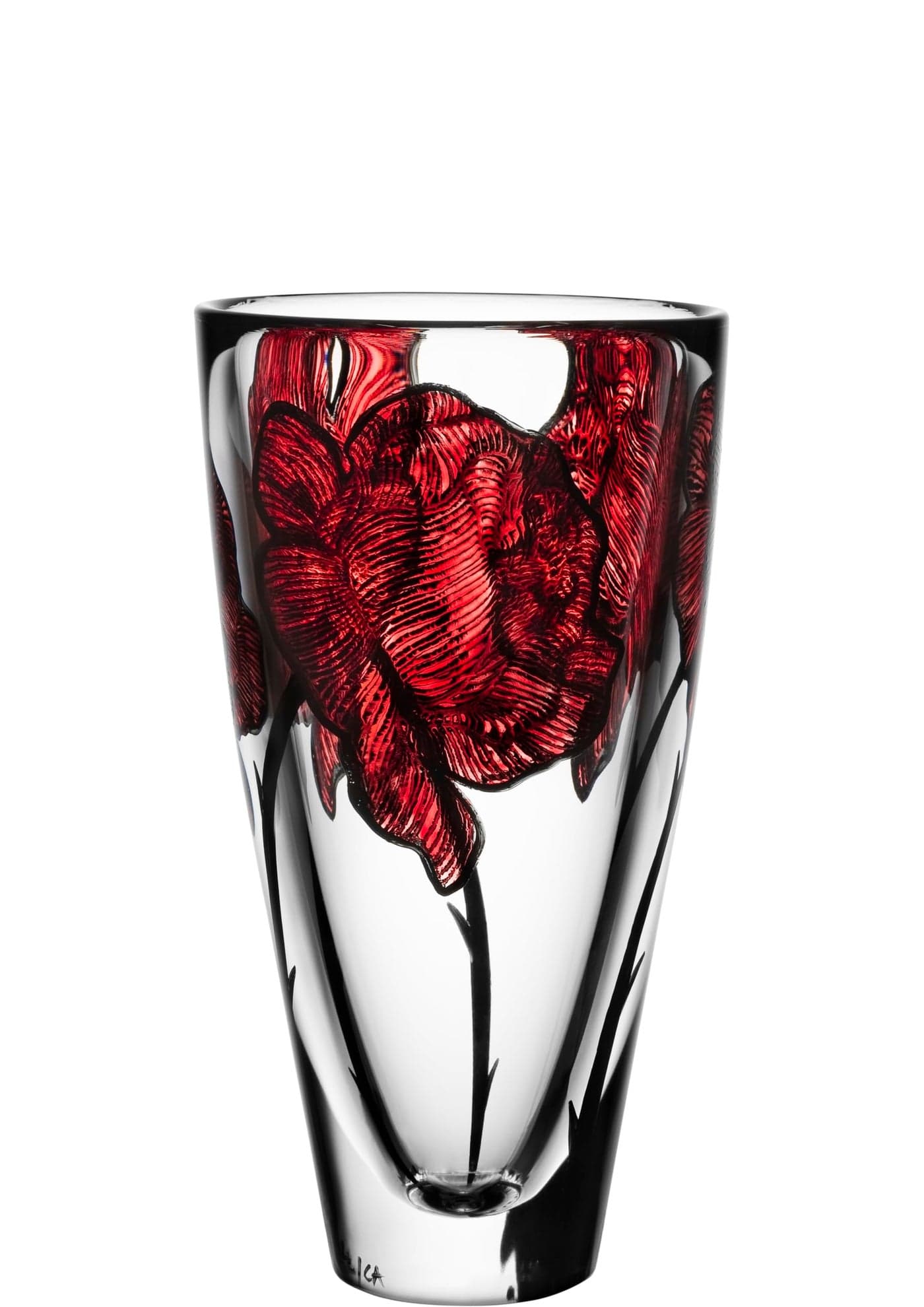 Kosta Boda 10 Tattoo Vase HandPainted Glass Rose Tattoo Inspired Home Office Decor Table Centerpiece Versatile Container for Florals RedClear