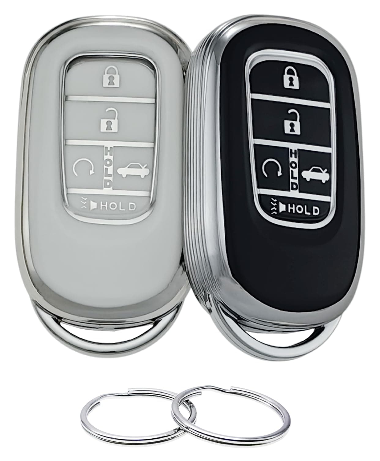 REPROTECTING TPU Key Fob Cover Compatible with (5 Buttons) 2022-2026 Honda Accord Civic HR-V CR-V Pilot Sport SI EX EX-L Touring (Silver-Black/Silver-White)