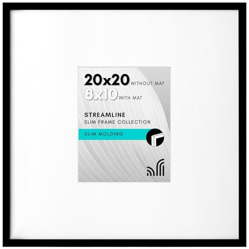 Americanflat 20x20 Picture Frame with Polished Plexiglass - Use as 8x10 Frame with Mat or Display 20x20 Photo Without Mat - Streamline Collection - Thin Border Square Frames for Wall Display - Black