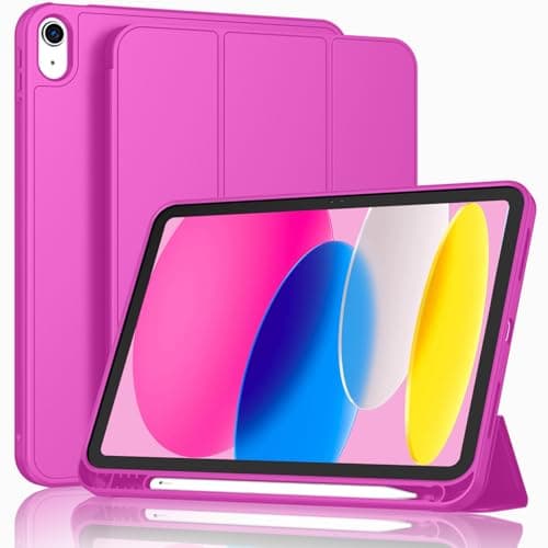 ToaPoia Case for iPad (A16) 11 Inch 2025/iPad 10th Generation 10.9 Inch 2022, Slim Trifold Stand Protective Cover with Pencil Holder and Soft TPU Back,Support Auto Sleep/Wake (Deep Pink)