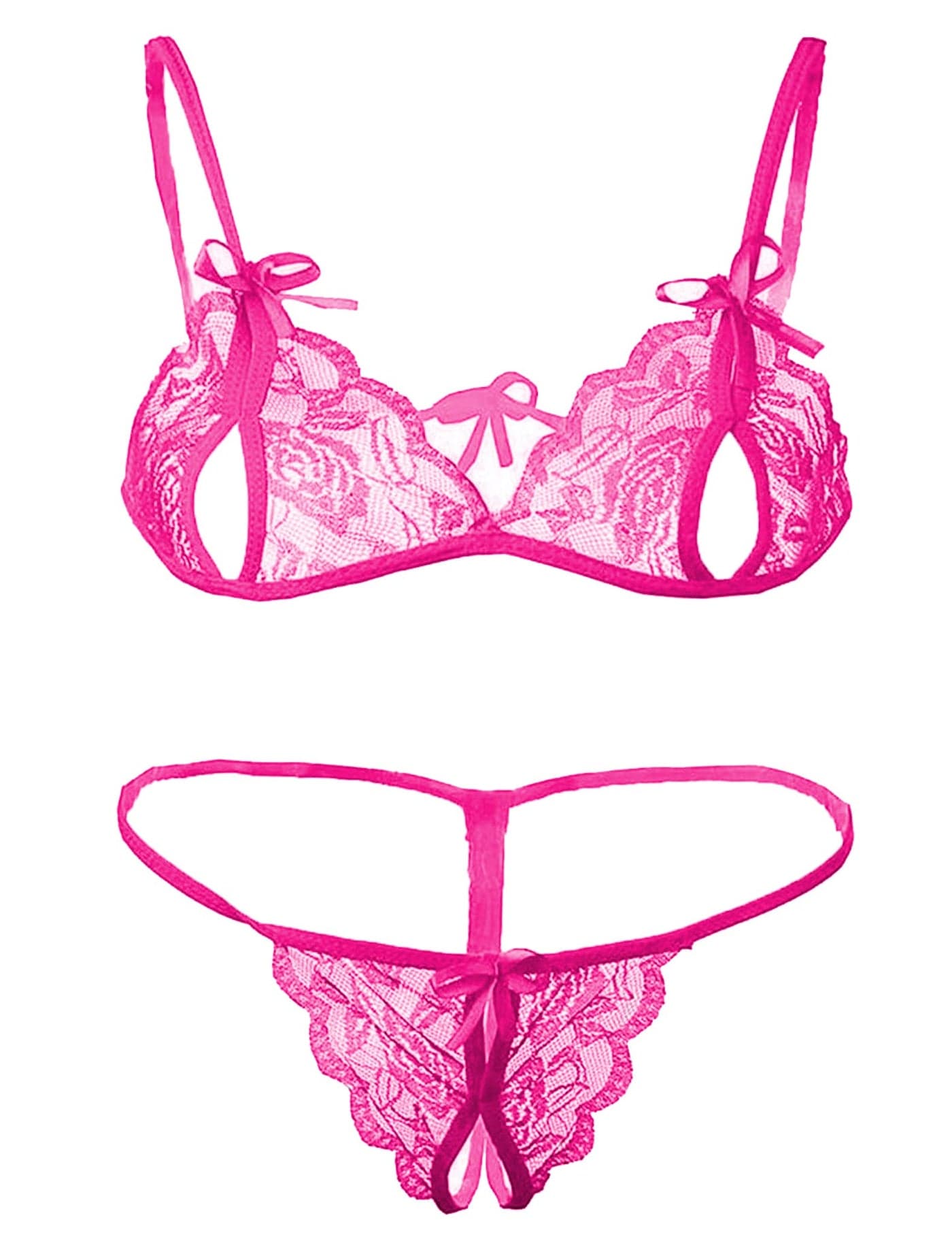 Xs and Os Lace Bra Panty Peek-A-Boo Lingerie Set (Free Size, Rose Pink)