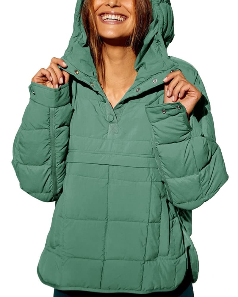 chouyatou Womens Quilted Pullover Puffer Jacket Packable Hooded Oversize Winter Coat Tops Small Aqua Green