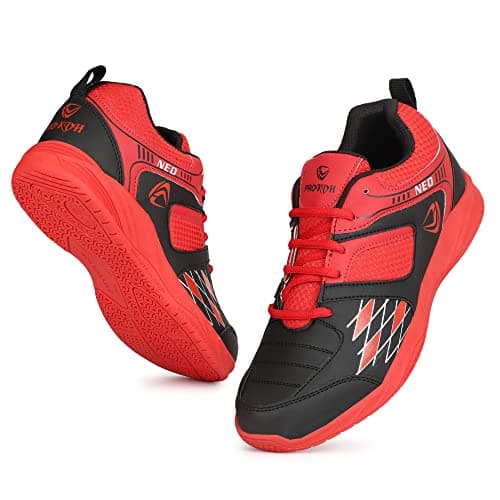 PRO KVH Men's Non-Marking Power Cushion Training Shoes Athletic Shoes Anti-Slip Cushioning Synthetic Badminton, Volleyball, Court Shoes (9 (UK/IND)) Red