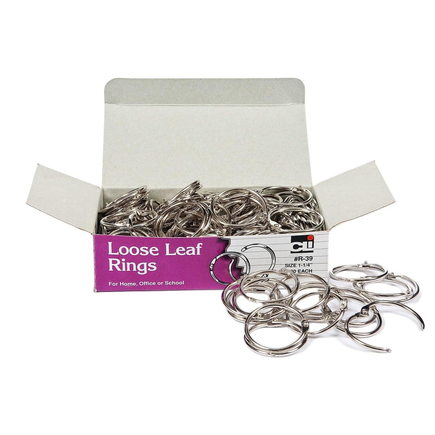 Charles Leonard Loose Leaf Rings with Snap Closure Nickel Plated 125 Inches Diameter Silver 100Pack R39