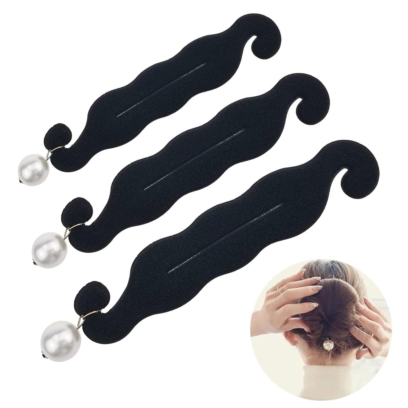 3 PACK Pearl Hair Bun Makers Lazy Curler Clips Magic Foam Sponge Donuts for Beauty Hairstyles Styling Tool Accessories for Women