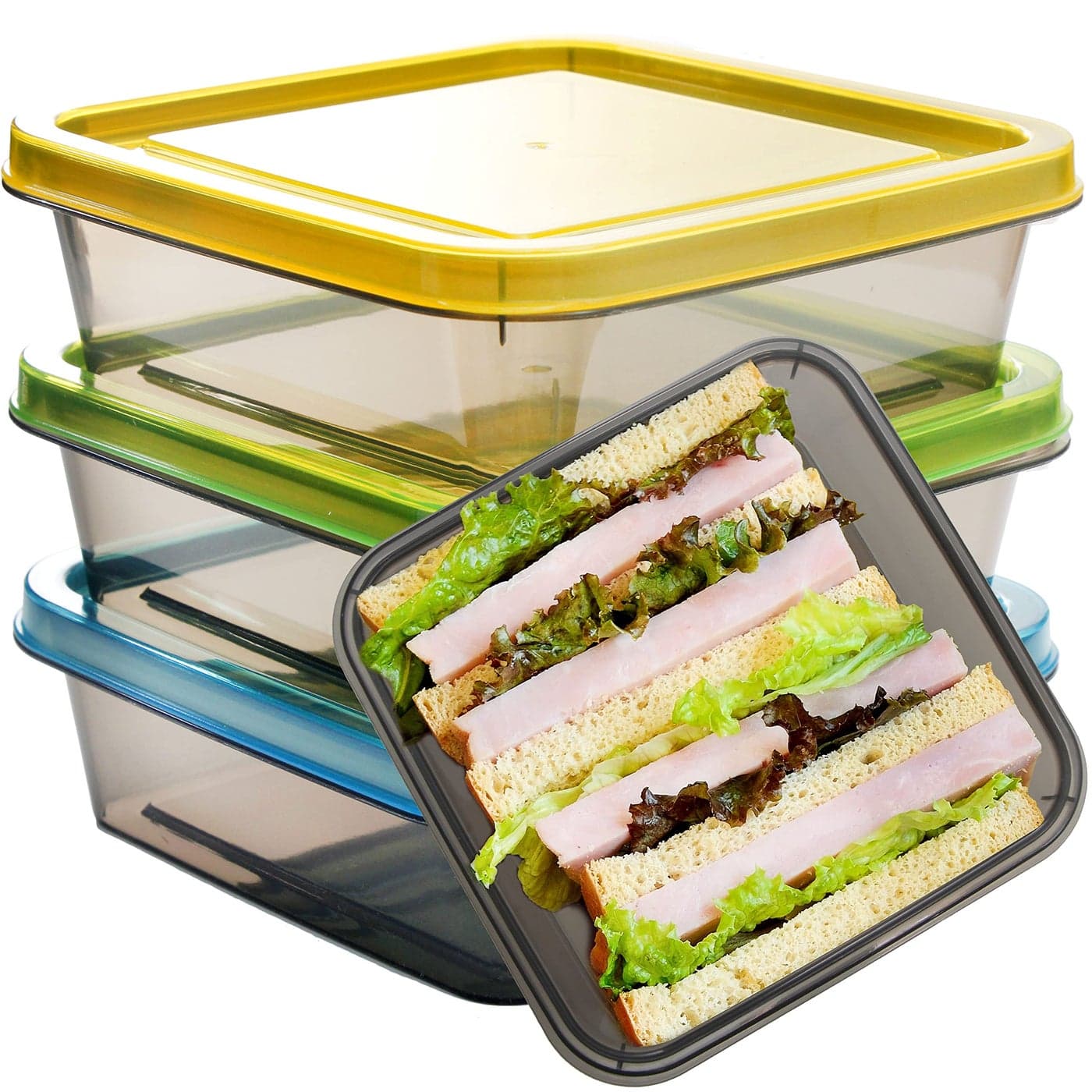 Youngever 3 Pack Sandwich Containers for Lunch Box Reusable Food Storage Containers Meal Prep Containers Single Sandwich 20 Ounce