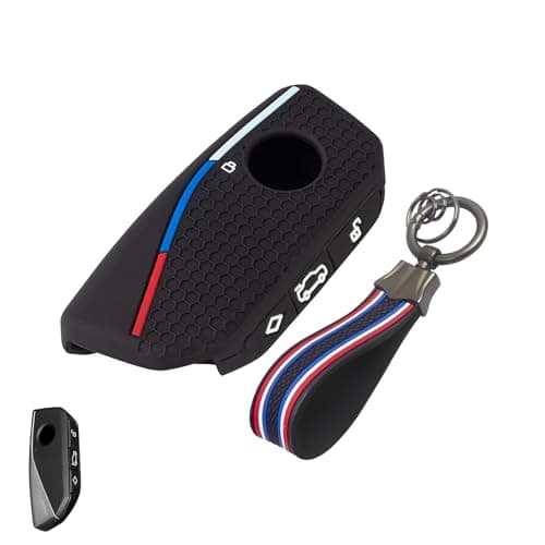 Erivis 1 Pack Soft Silicone Key Fob Cover Case Keychain for BMW 2023-2025 2026 New 5/7 Series X5 X7 X1 IX IX3 XM X6 X2 I5 I7 740i 760i Accessories, Full Wrap Remote Key Fob Protector Shell
