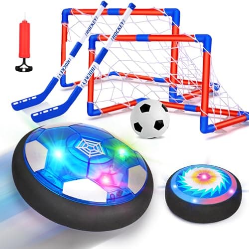 Qirptey 3 in 1 Hover Soccer Ball Toddler Hockey Set with LED Lights Indoor Toys for Kids Soccer Gift for Boys 68 812 Kids Sports Soccer Games 3 4 5 6 7 8 Year Old Boy Age 48 Birthday Gift