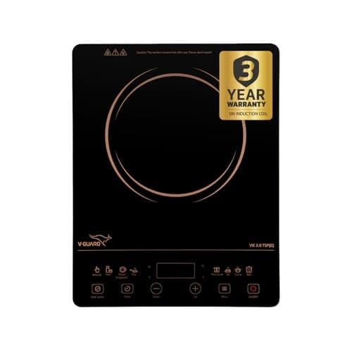 V-Guard VIC 2.0 TSP 2000 Watt Induction Cooktop | Feather Touch Control | Up to 5 kV Surge Protection | 3-Year Coil Coverage by V-Guard | Auto-Cut Off | A-Grade Crystalline Glass Top